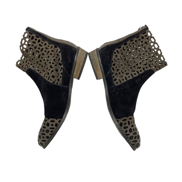 Rebels Villaroy Bootie Black Brown Laser Cut Leather Ankle Booties 9 - Picture 3 of 9